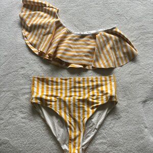 Onia yellow striped one shoulder bikini set M
